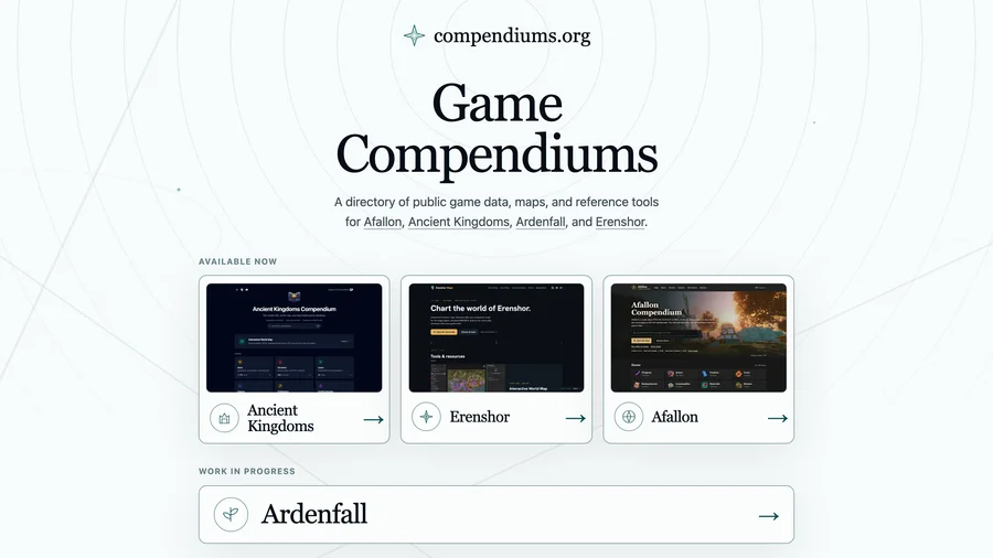 Compendiums Landing Page screenshot
