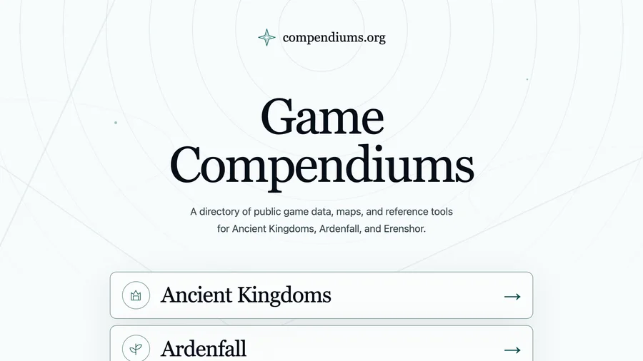 Compendiums Landing Page screenshot